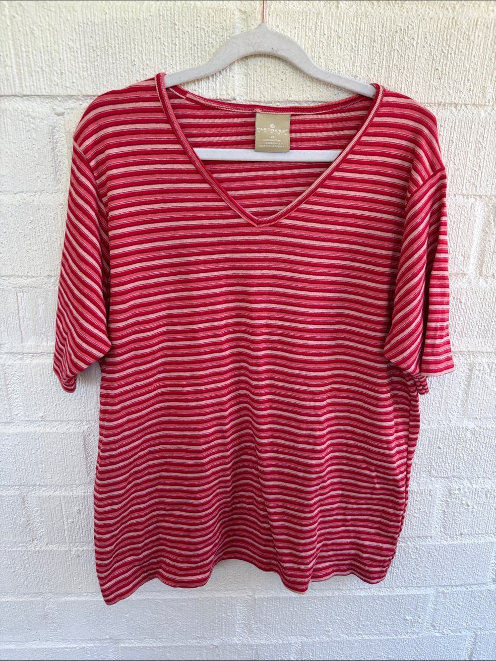 Partners Women Striped V-Neck Cotton Tee sz 2X